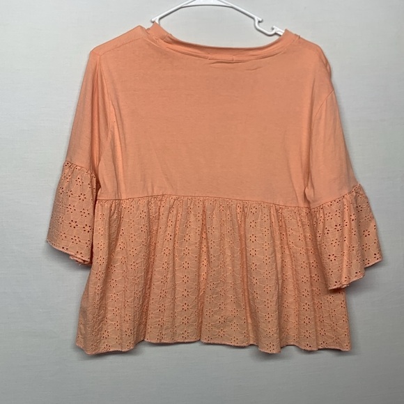 Blueage Collection Peach Floral Eyelet Peplum Top - Picture 7 of 7